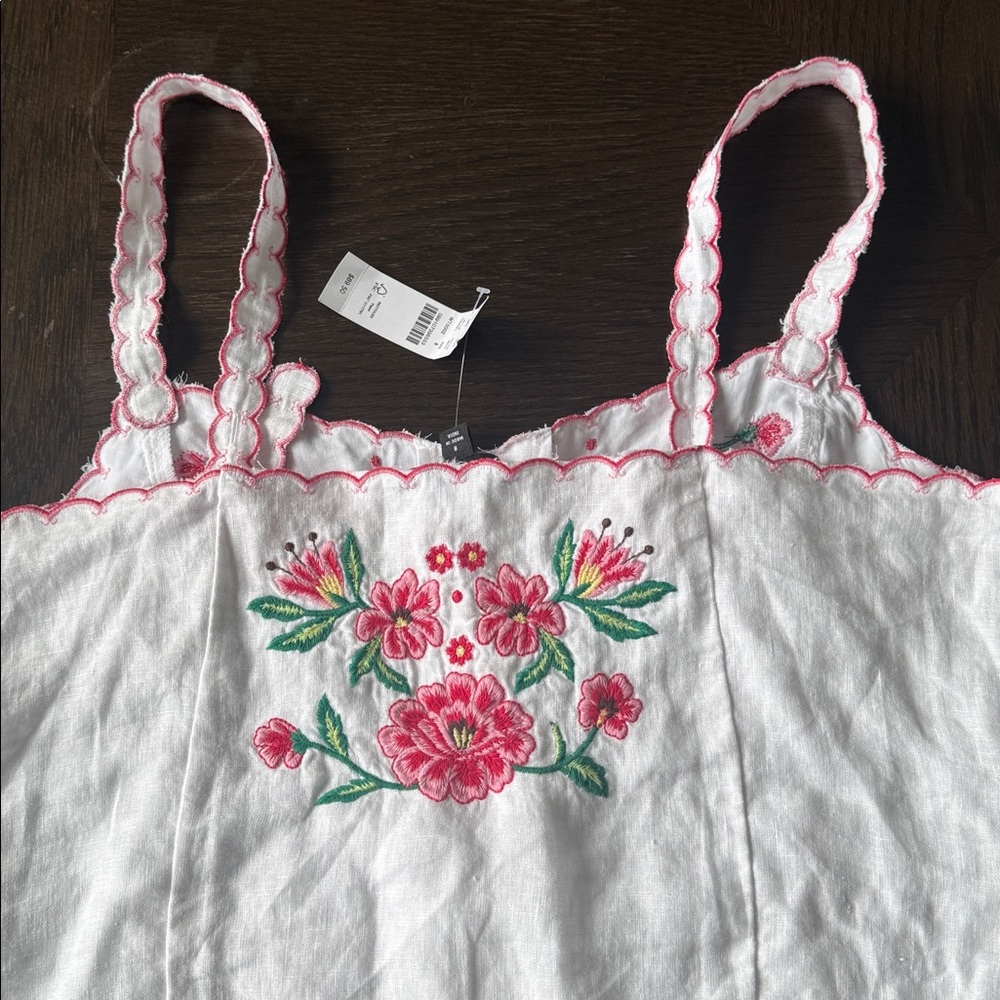 NWT J. Crew White Tank Top with Pink Floral Embroidery size 8 - Picture 12 of 12